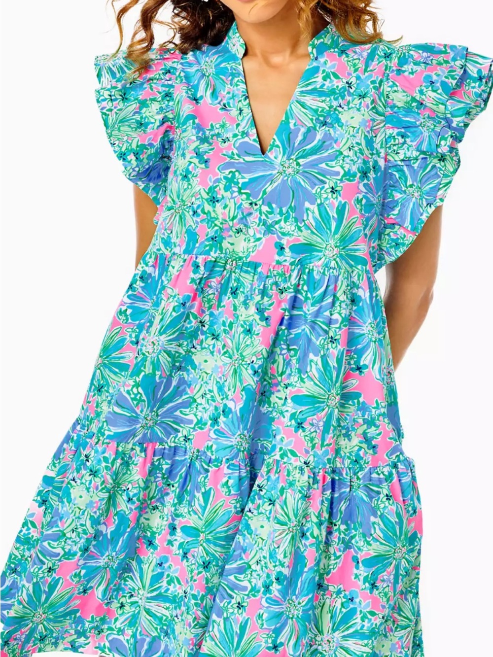 Lilly Pulitzer Pink, Blue & Green Floral Tiered Mini Dress